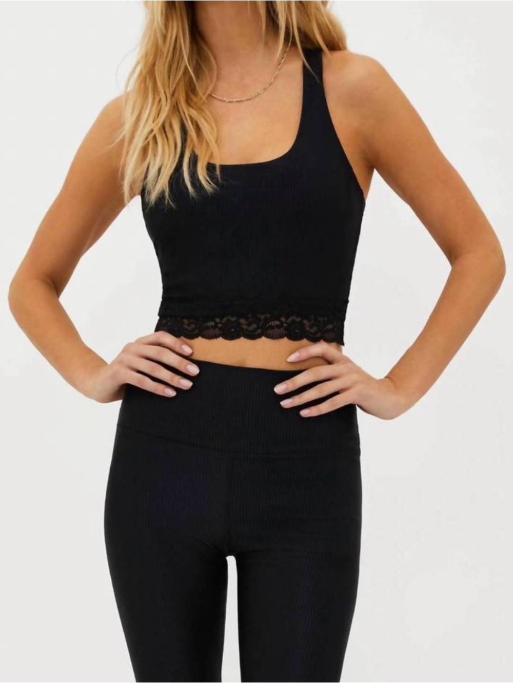 All in motion lace trim padded crop top sports bra